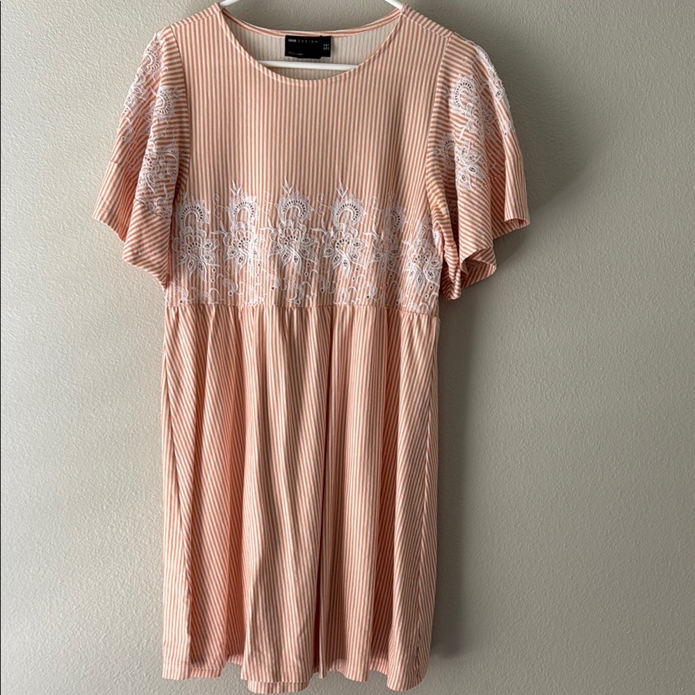 ASOS Peach Striped Dress with White Embroidery